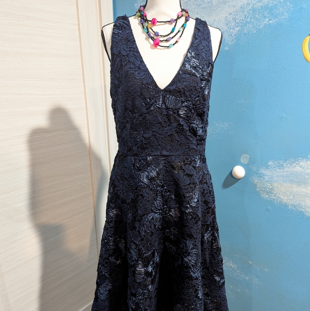 ANTONIO MELANI Midnight Blue Lace Midi Dress